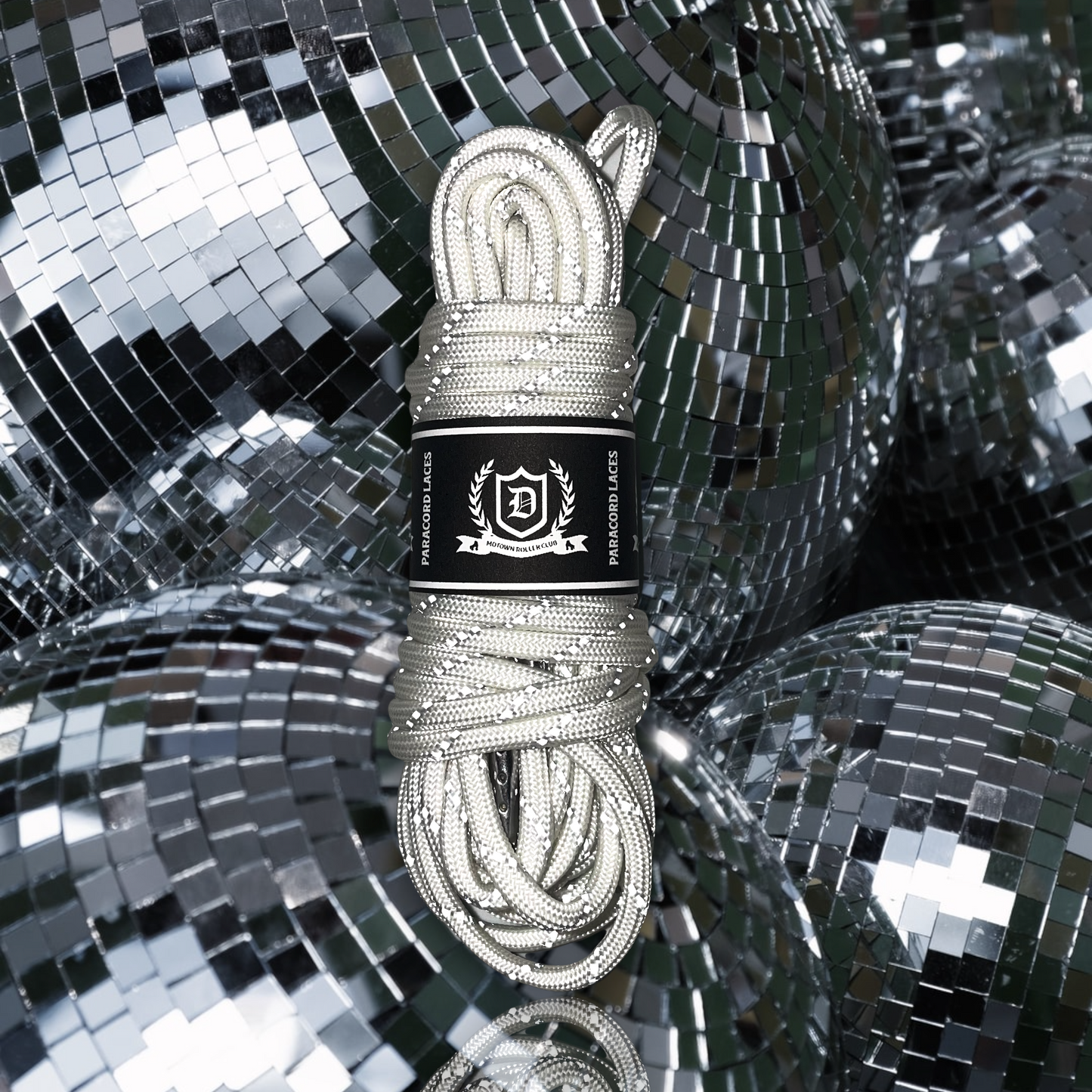 Paracord Reflective Tipped Laces - Disco (White) Black