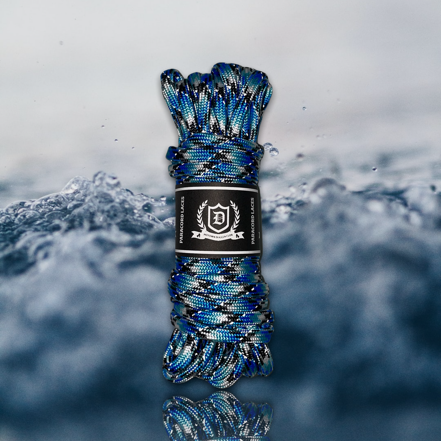 Paracord Reflective Tipped Laces - Wave (Blue w/ White and Black) Gold